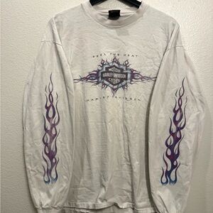 Vintage 1998 Harley Davidson White Purple Flaming Long Sleeve Tshirt XL 23x28.5